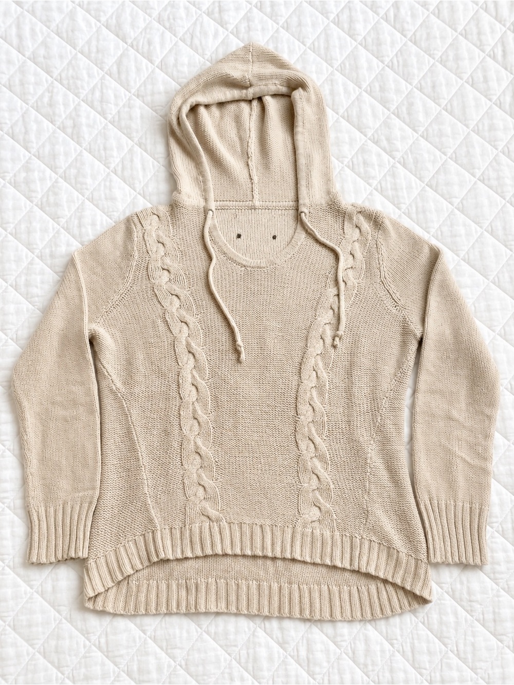 Cream Cable Knit Hooded Sweater Cozy Cottagecore Fisherman Knit M​